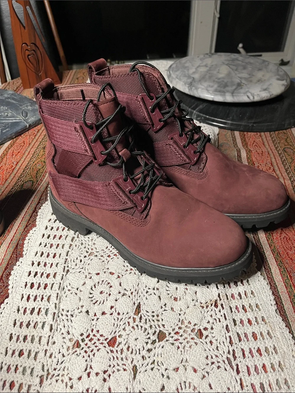 Timberland 6inch Premium Belt buckle Men's Burgundy Lace-Up Work Boot black sole